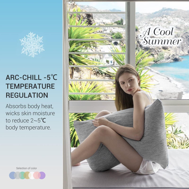 Marchpower Cooling Pillow Cases for Hot Sleepers, Japanese Arc Chill Cooling Pillow Cases, Zippered Queen Pillow Cases Set of 2 Breathable Skin-Friendly Design Cooling Pillow Case (20 X 30 in)-Gray - Image 2